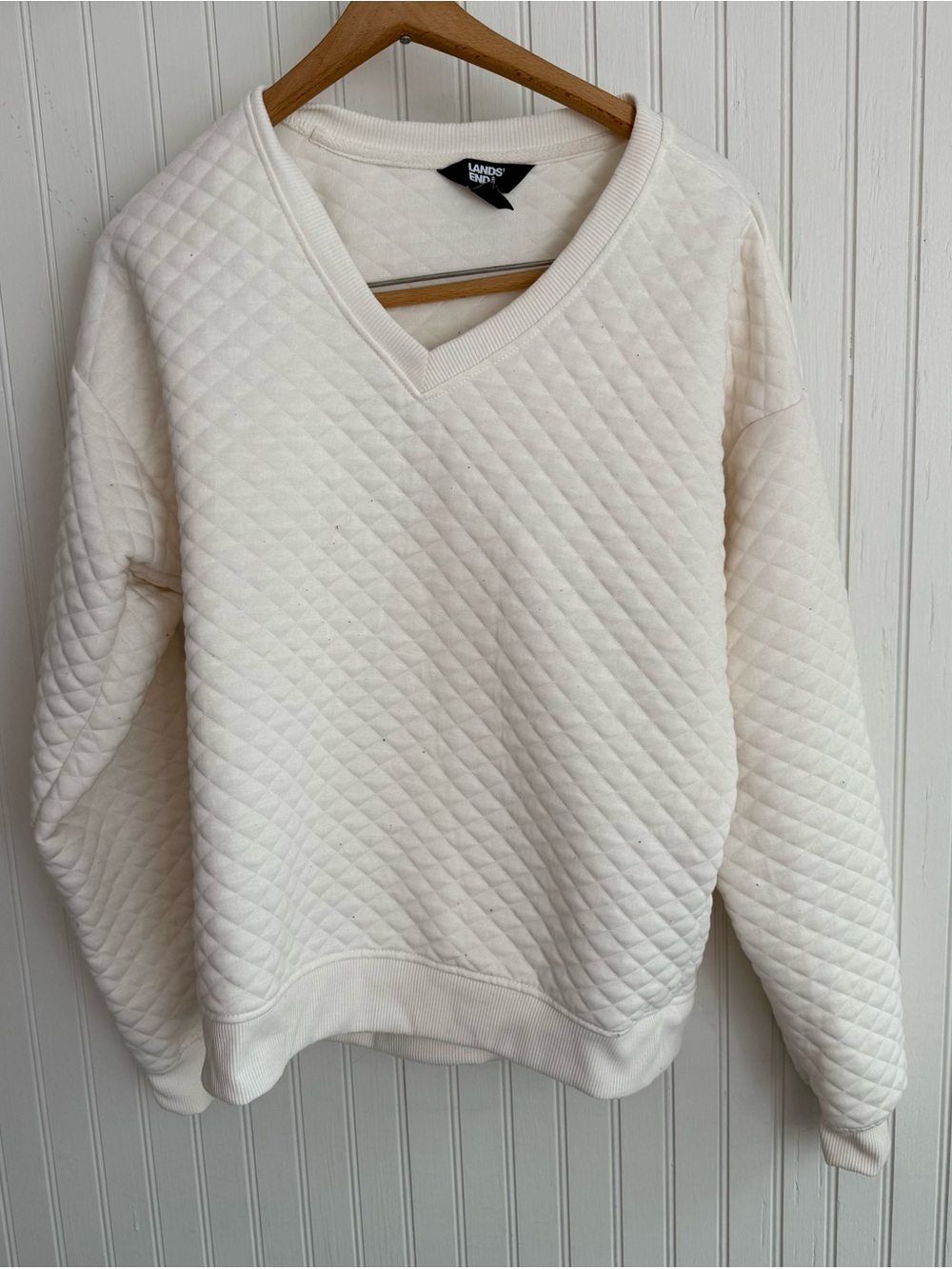 Lands' End Cream Quilted Sweater Size L